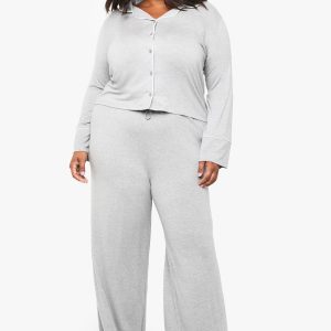 Plus Super Soft Modal Long Sleeve Shirt & Trouser Pyjama Set