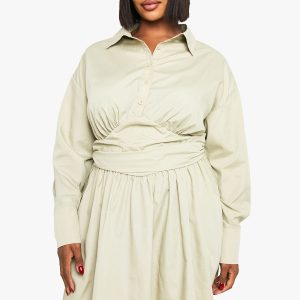 Plus gathered waist detail skater shirt dress