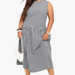 Plus gingham drop waist smock midaxi dress