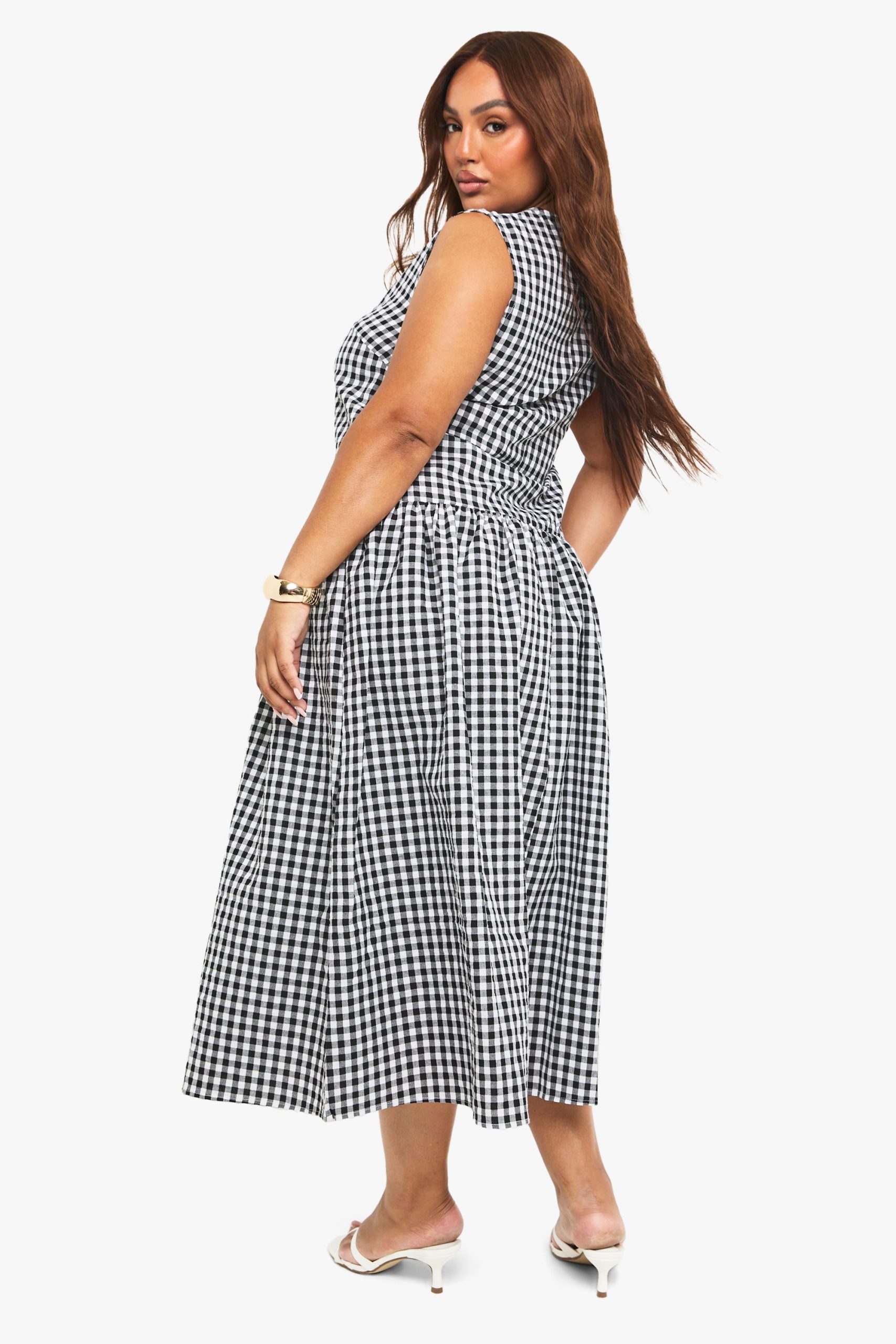 Plus gingham drop waist smock midaxi dress - Image 2