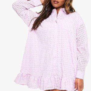 Plus drop hem textured shirt dress