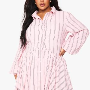 Plus textured stripe drop hem shirt dress