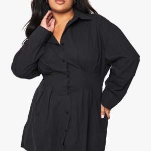 Plus Poplin Cinched Shirt Dress