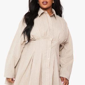 Plus Textured Stripe Cinched Shirt Dress