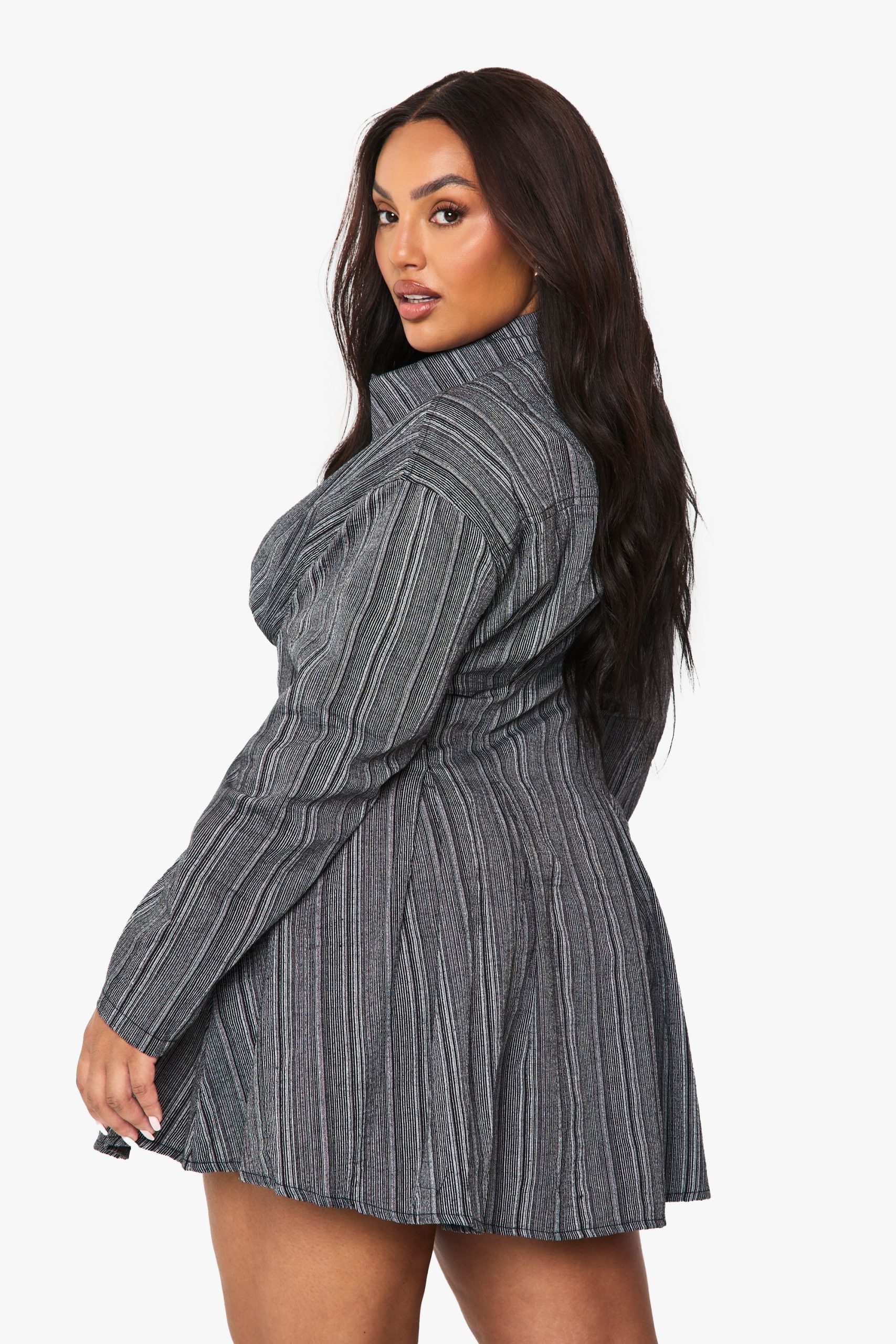 Plus Textured Stripe Cinched Shirt Dress - Image 3
