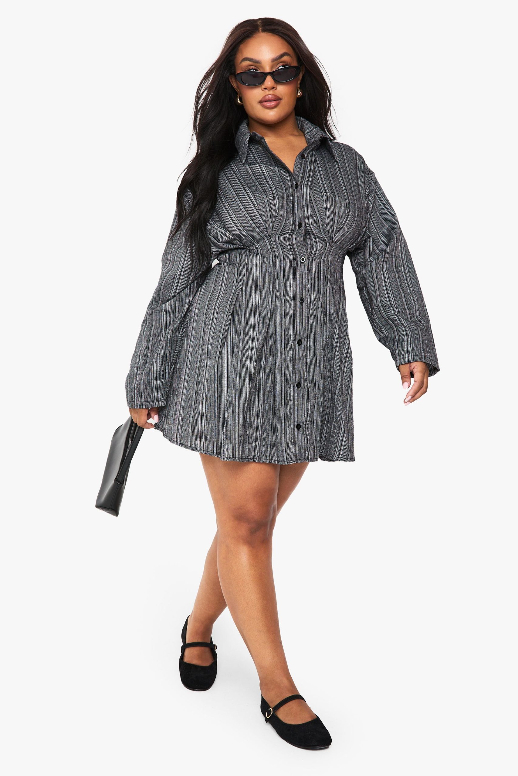 Plus Textured Stripe Cinched Shirt Dress - Image 4