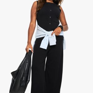 Plus Rib Button Through Waistcoat & Trouser Co Ord
