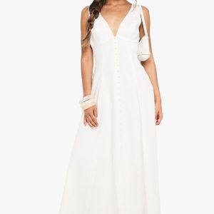 Linen Look Button Detail Midaxi Dress