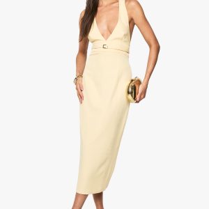 Tailored Buckle Detail Halter neck Midi Dress