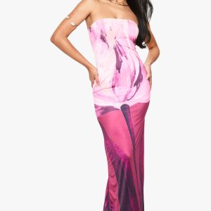 Bandeau Floral Printed Slinky Maxi Dress