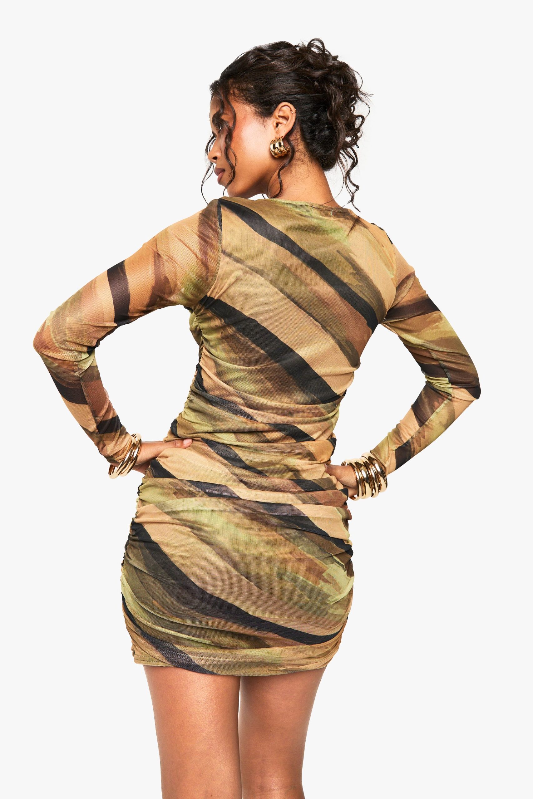 Abstract Mesh Ruched Mini Dress - Image 2