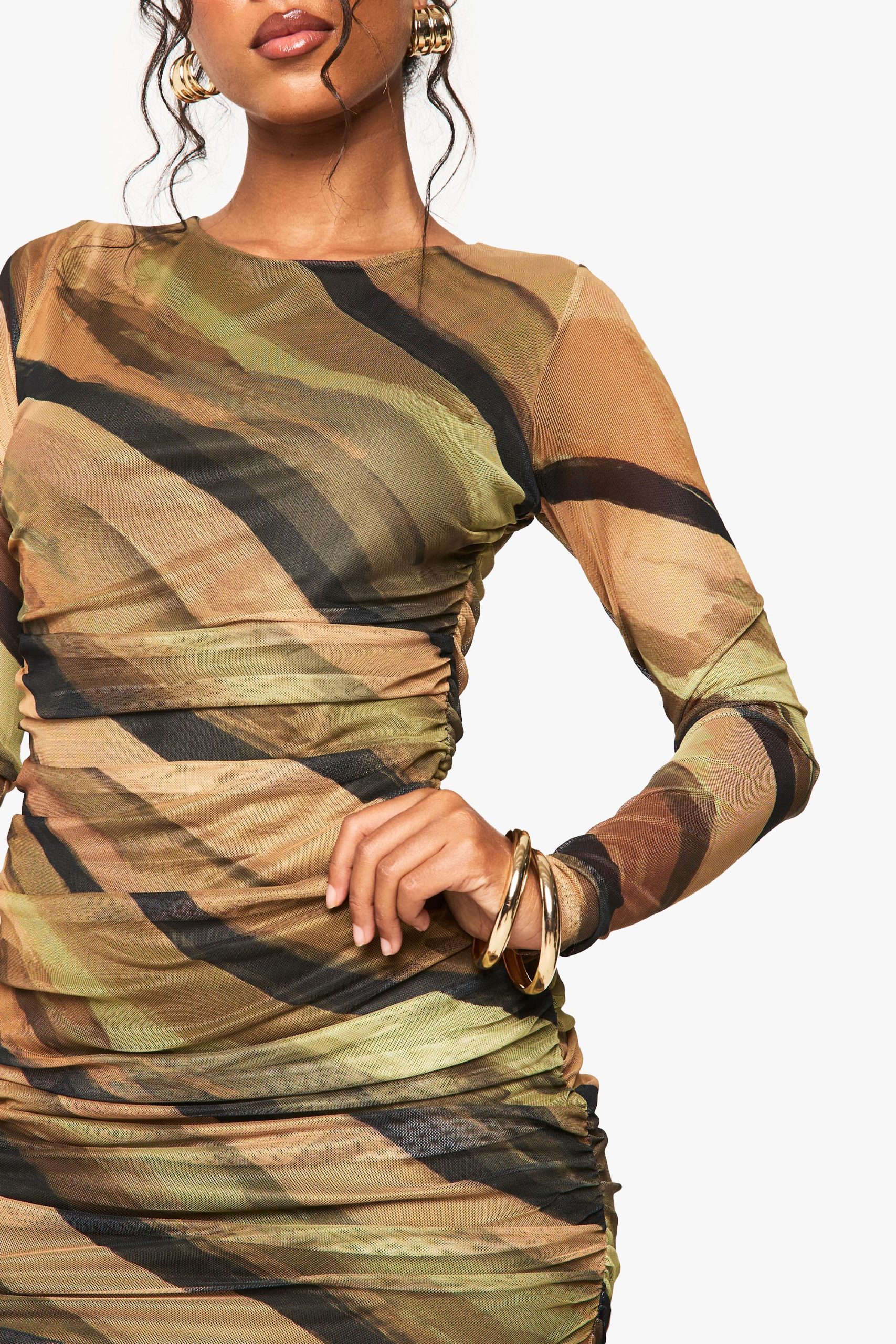 Abstract Mesh Ruched Mini Dress - Image 4