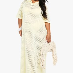Plus Knitted Beach Shirt Midaxi Dress