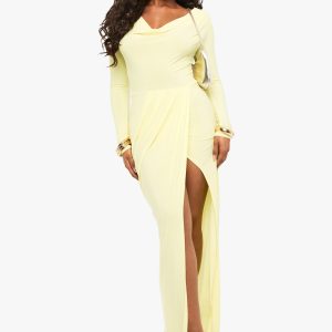 Slinky Long Sleeve Wrap Maxi Dress