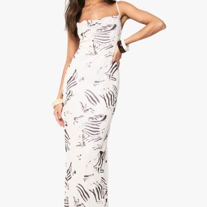 Mesh Animal Cowl Maxi Dress