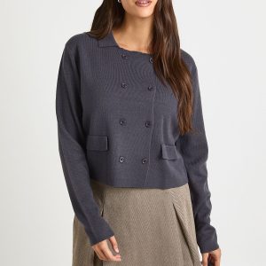 Double Button Collared Knitted Cardigan