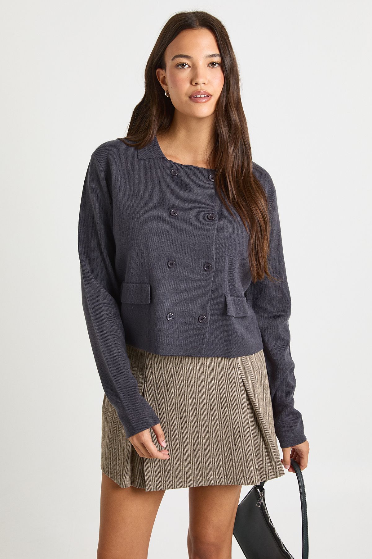 Double Button Collared Knitted Cardigan