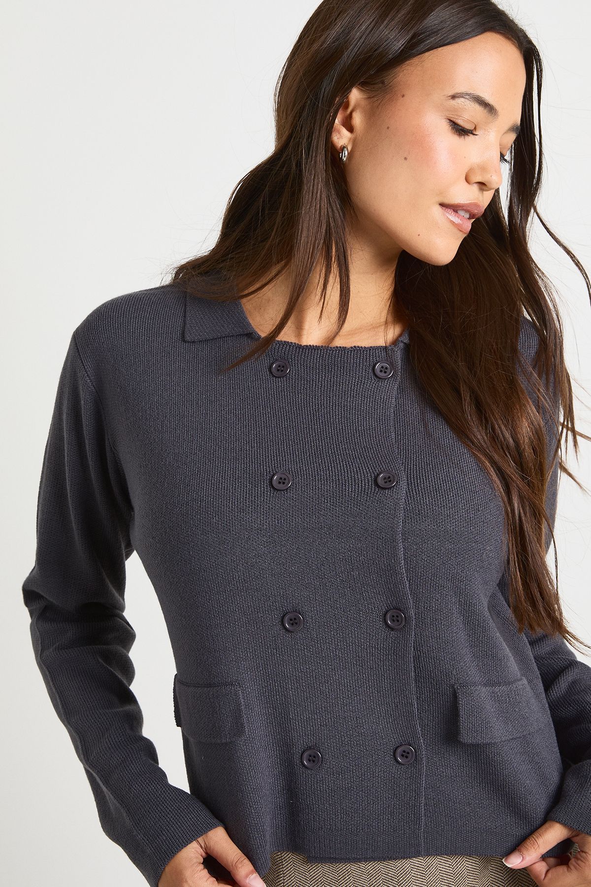 Double Button Collared Knitted Cardigan - Image 4
