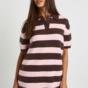 Stripe Collared Oversized Knitted Dress