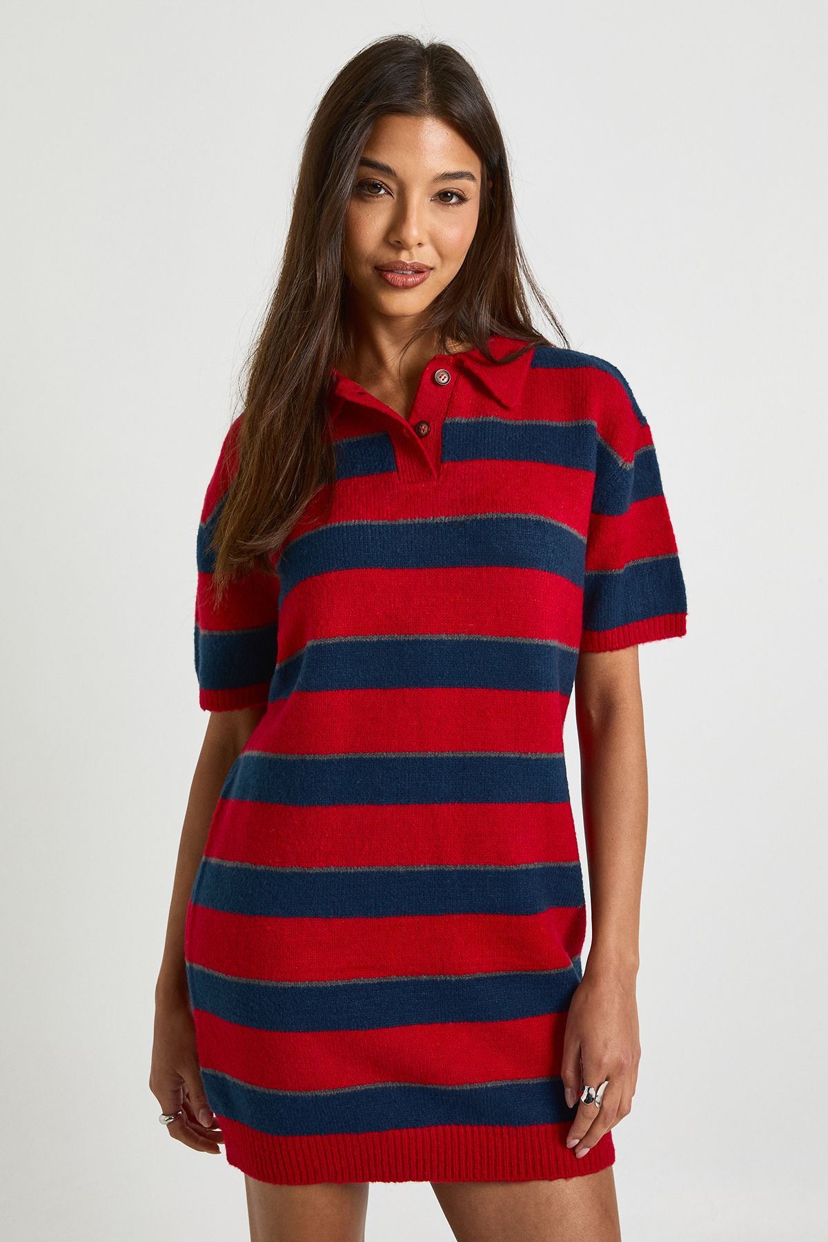 Stripe Collared Oversized Knitted Dress