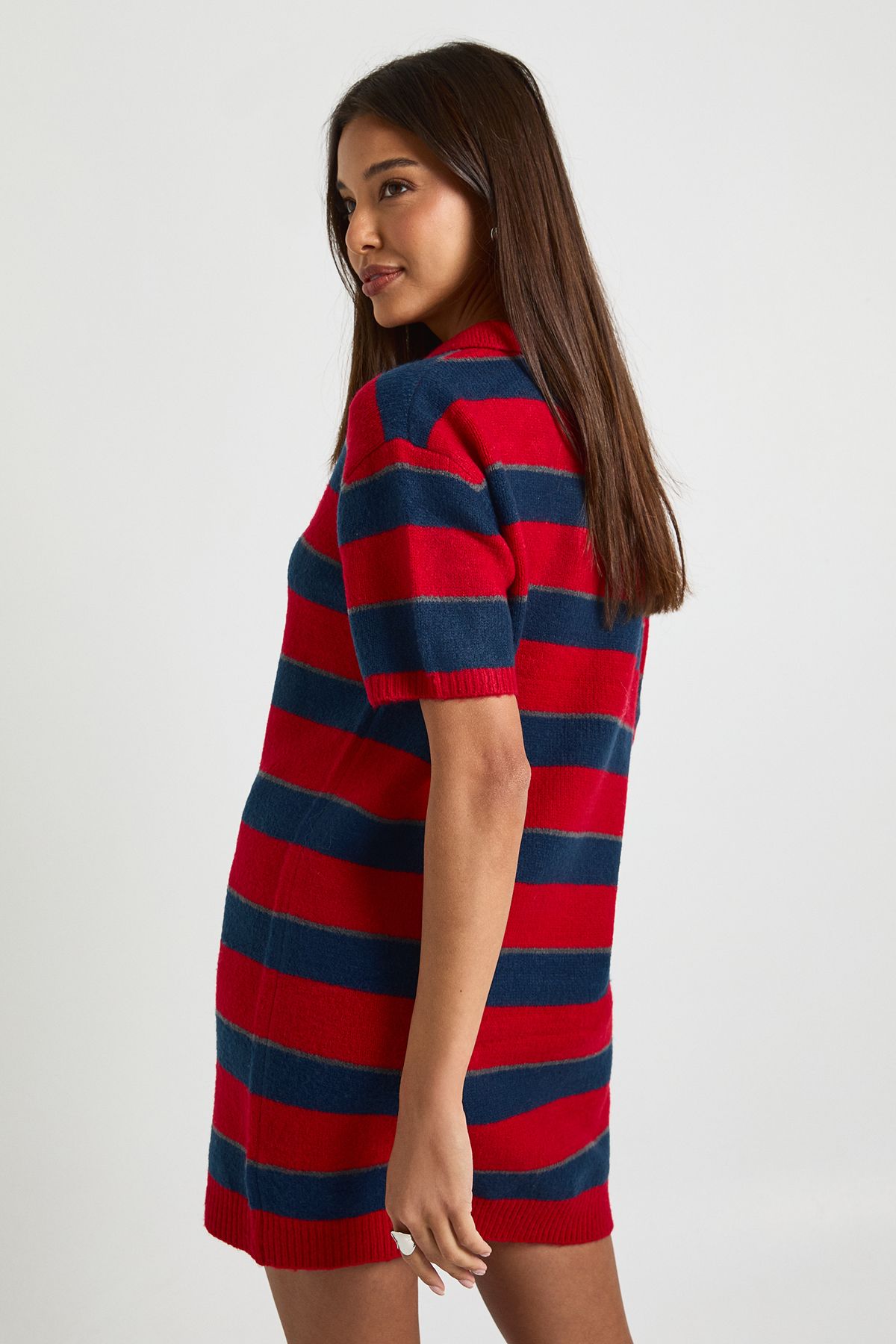 Stripe Collared Oversized Knitted Dress - Image 2