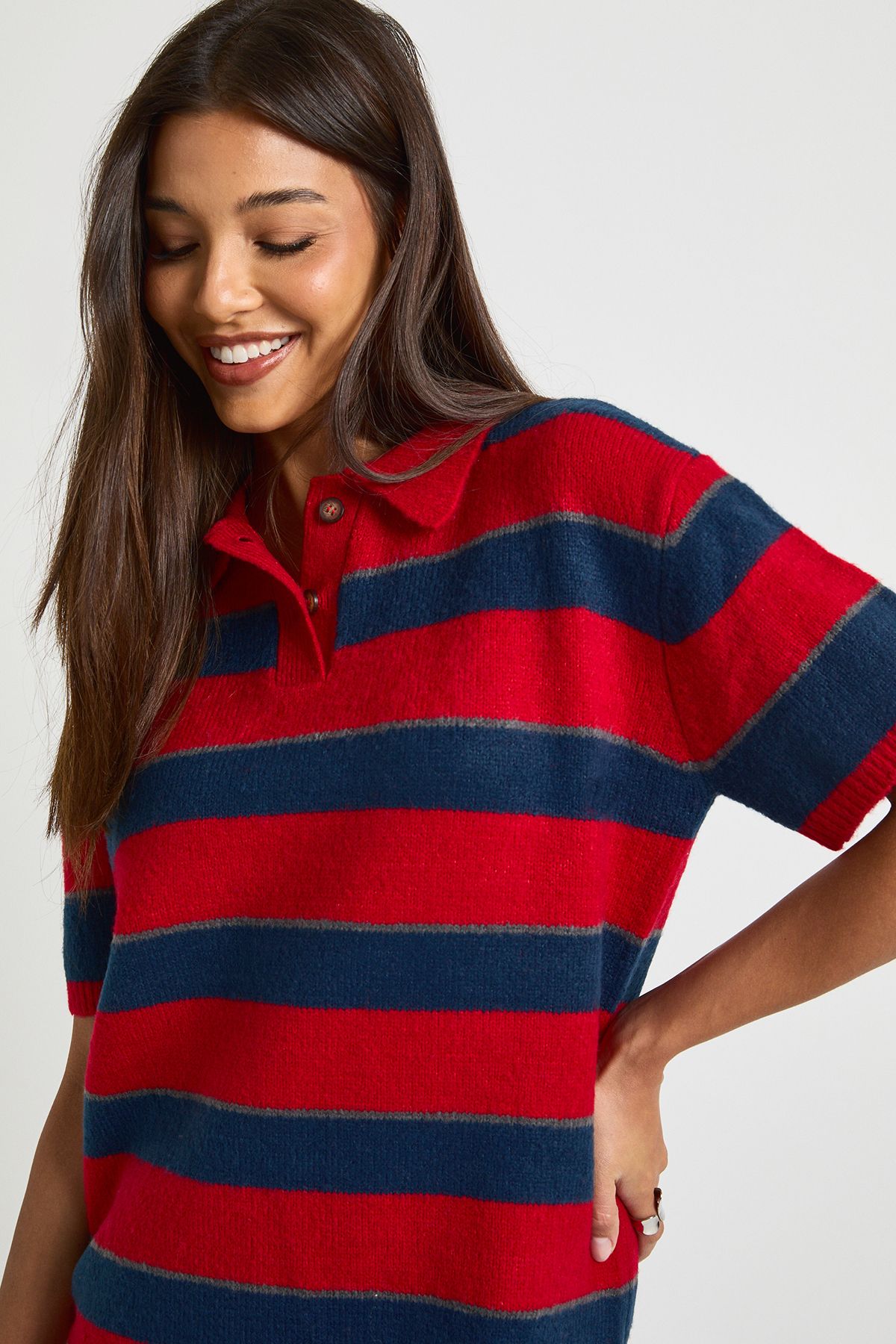 Stripe Collared Oversized Knitted Dress - Image 4
