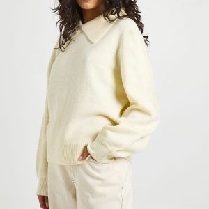 Collar Detail Soft Knit Oversized Knitted Jumper