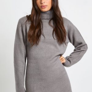 Roll Neck Chunky Knit Mini Dress