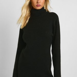 Roll Neck Chunky Knit Mini Dress