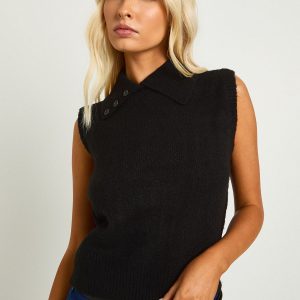 Collar Detail Soft Knit Knitted Top