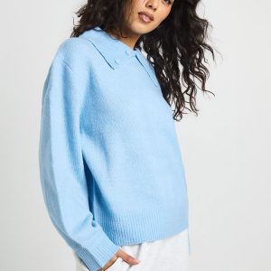 Collar Detail Soft Knit Oversized Knitted Jumper