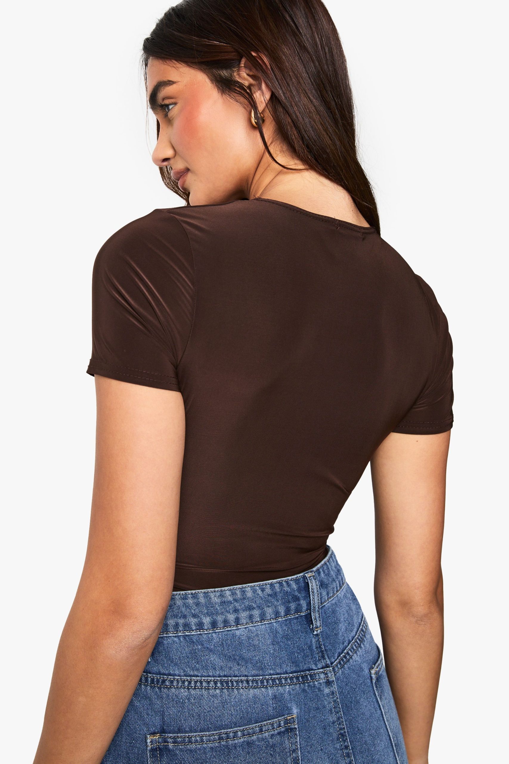 Double Layer Slinky Short Sleeve Bodysuit - Image 2