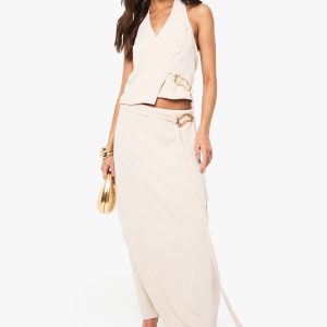 Gold Buckle Tie Detail Maxi Skirt