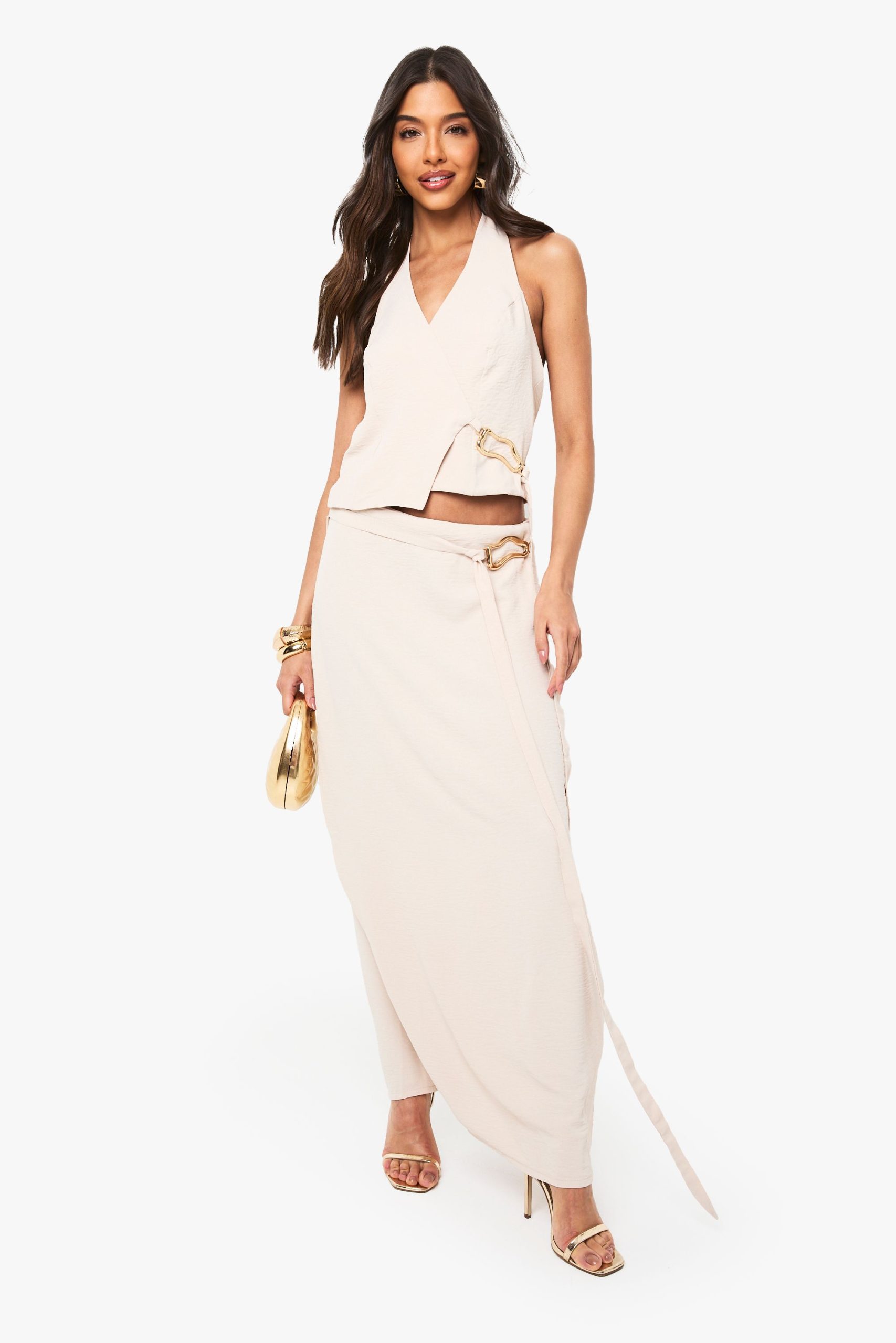 Gold Buckle Tie Detail Maxi Skirt