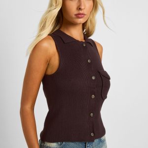 Premium Chunky Rib Pocket Detail Knitted Waistcoat