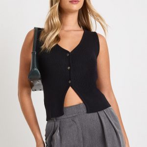 Premium Chunky Rib V Hem Knitted Waistcoat