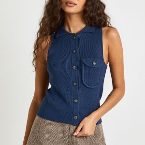 Premium Chunky Rib Pocket Detail Knitted Waistcoat