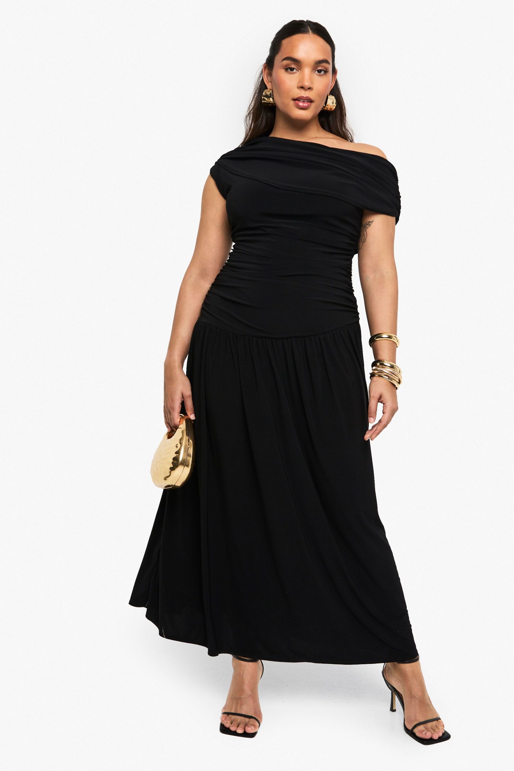 Plus Double Layer Ruched Maxi Dress