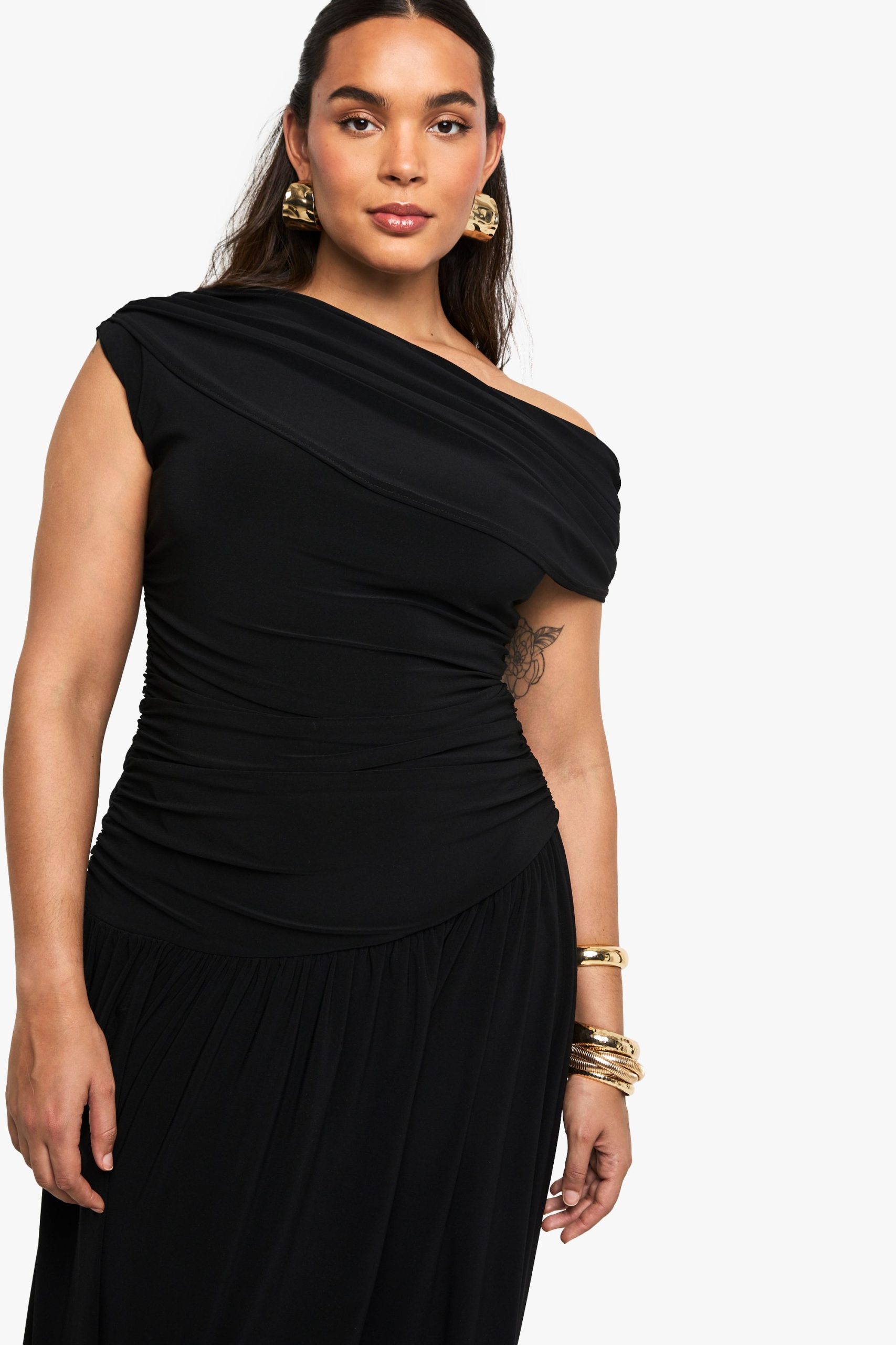 Plus Double Layer Ruched Maxi Dress - Image 5