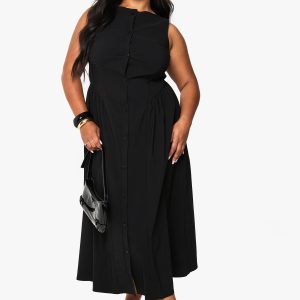 Plus button down midaxi skater dress