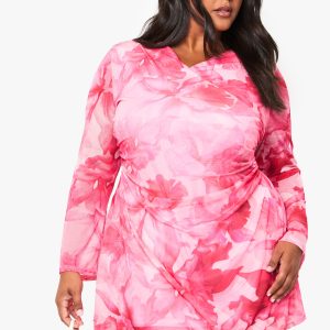 plus floral mesh wrap mini dress