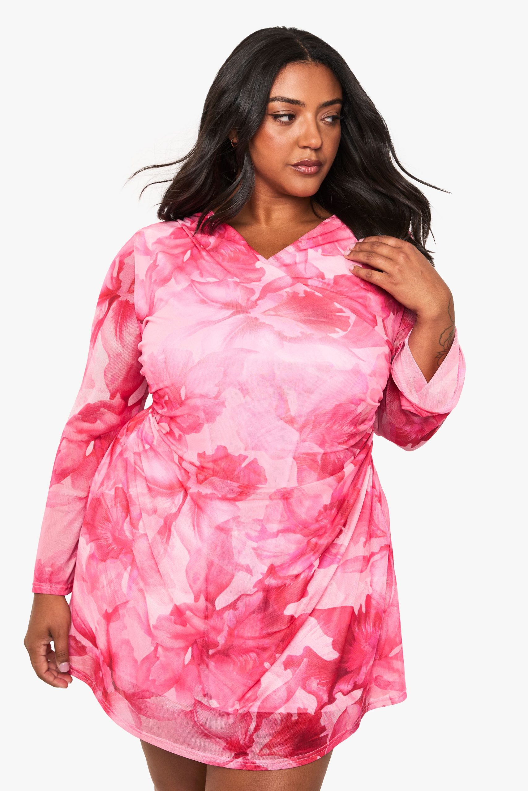 plus floral mesh wrap mini dress - Image 3