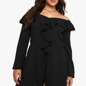 Plus Textured Ruffle Bardot Playsuit