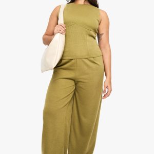 Plus Knitted Drawstring Wide Leg Trouser