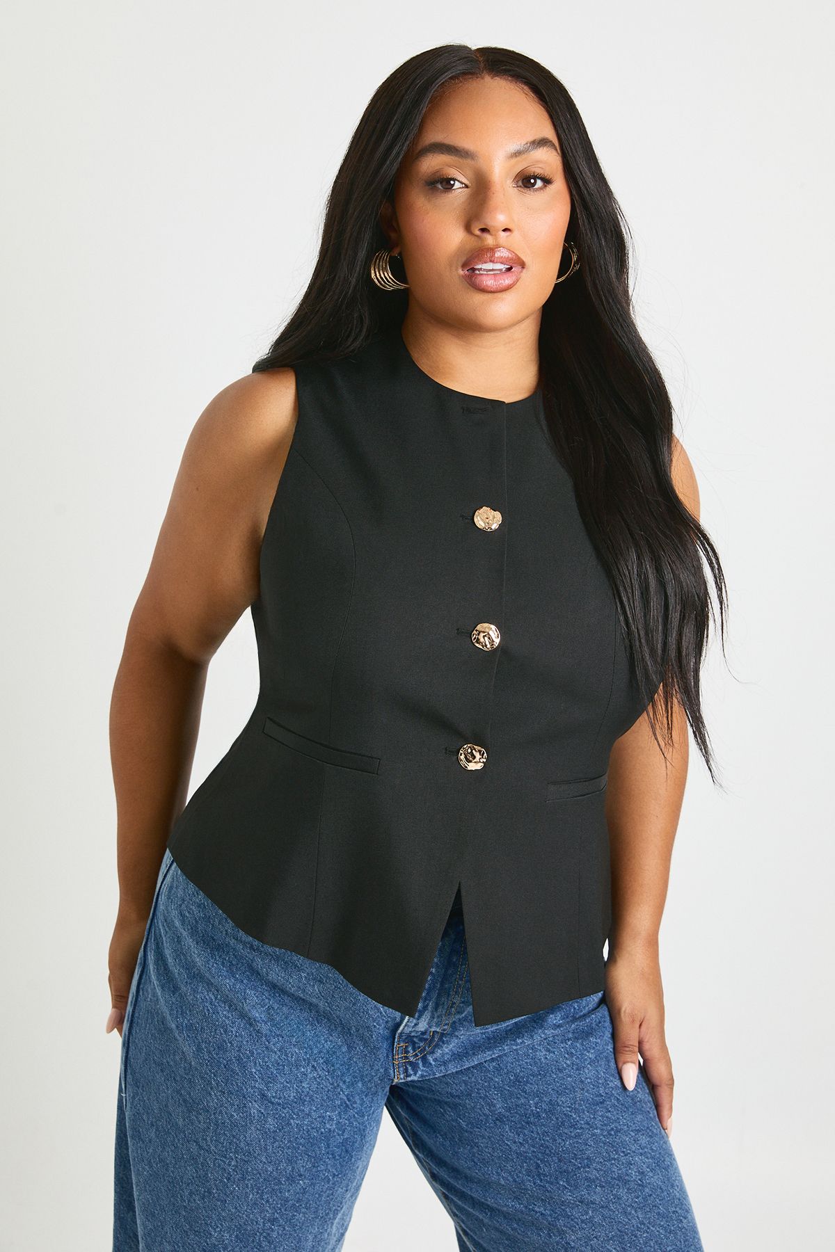 Plus Tailored Gold Button Trim Waistcoat - Image 3