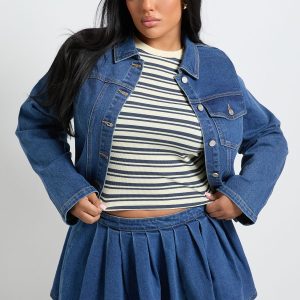 Plus Pleated Denim Skirt
