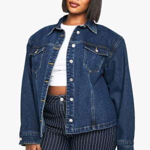 Plus Shoulder Pad Detail Denim Jacket