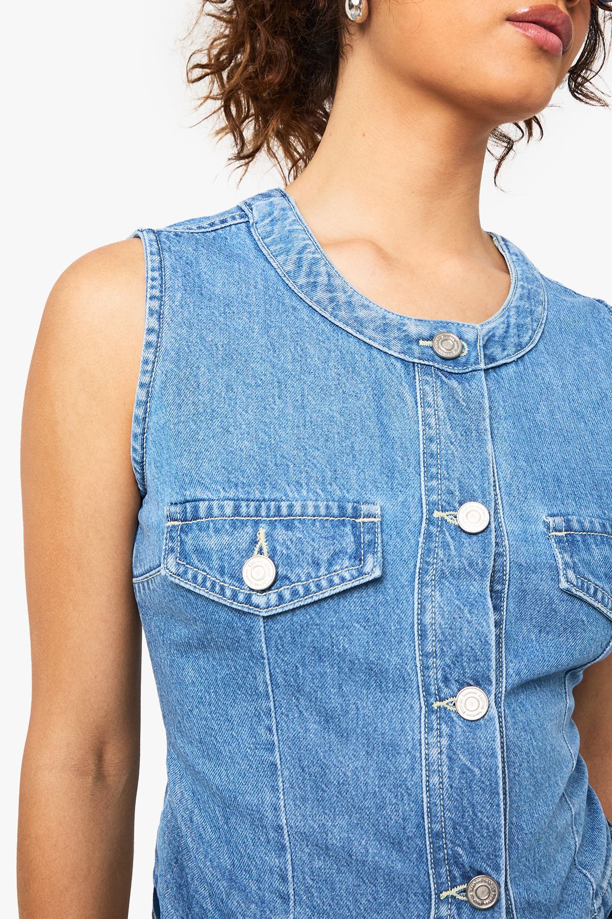 Button Down Denim Waistcoat - Image 4