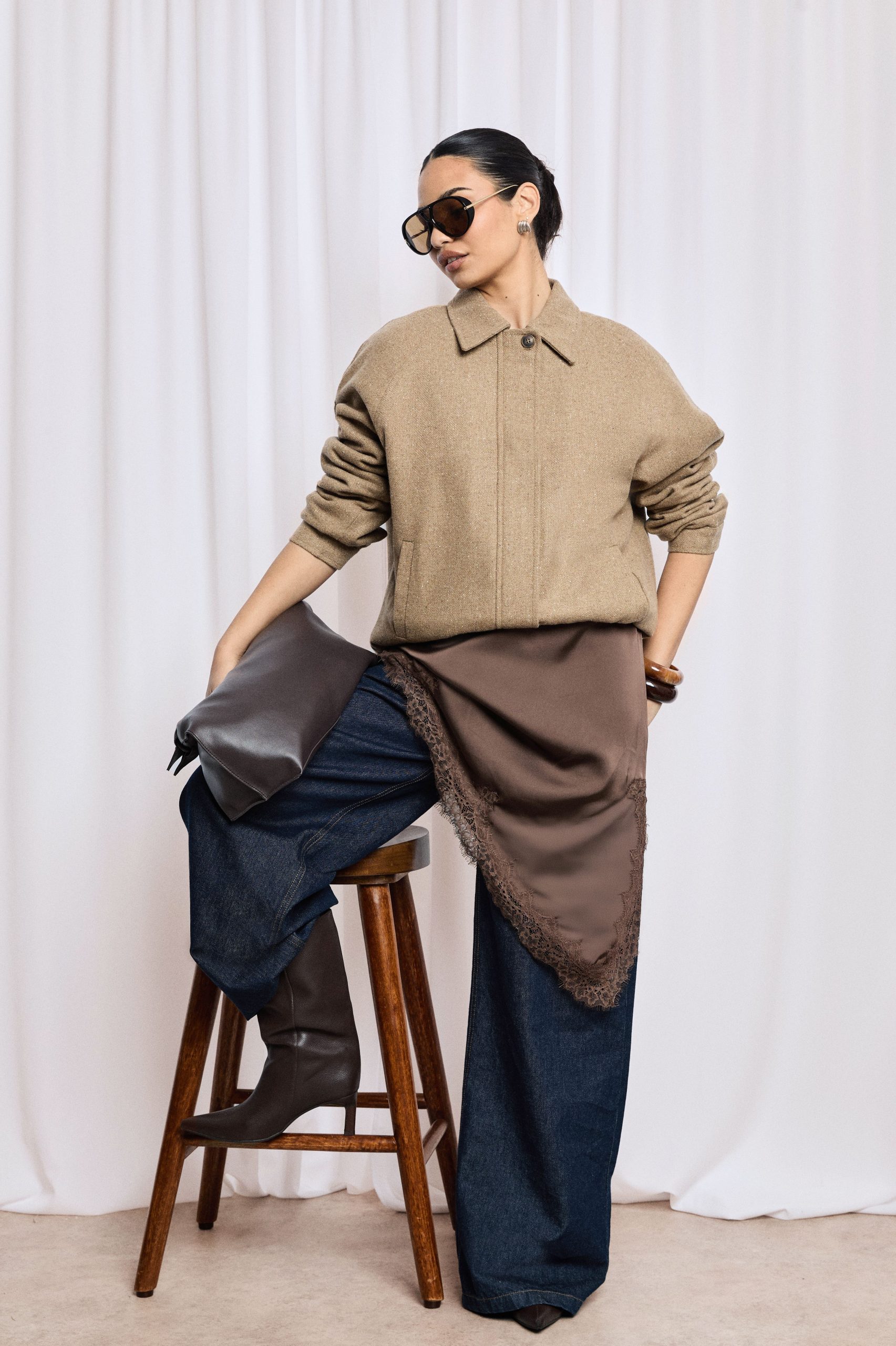 Wool Blend Zip Front Jacket