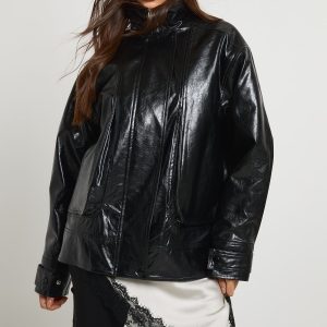 Teddy Lined Faux Leather Bomber Jacket